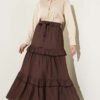Belted Layered Flared Skirt Brown wholesale skirt view 2 - Hicabistan Turkey factory