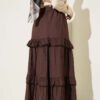 Belted Layered Flared Skirt Brown wholesale skirt view 3 - Hicabistan Turkey factory