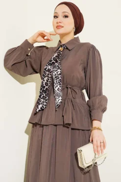 Alternative view of Leopard Scarf Modal Skirt Set Mink