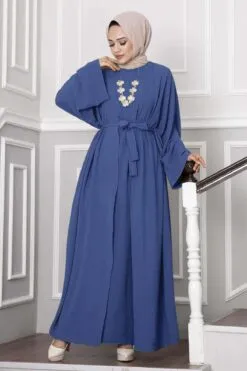 Leyli Modest Abaya Set Indigo wholesale abaya - Hicabistan Turkey factory