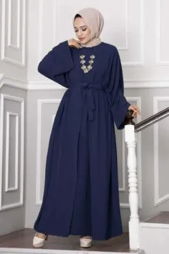 Leyli Modest Abaya Set Navy Blue wholesale abaya - Hicabistan Turkey factory