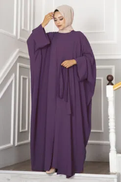 Leyli Modest Abaya Set Plum wholesale abaya - Hicabistan Turkey factory
