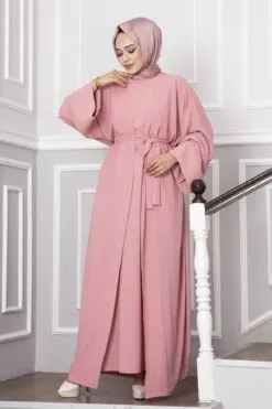 Leyli Modest Abaya Set Pink wholesale abaya - Hicabistan Turkey factory