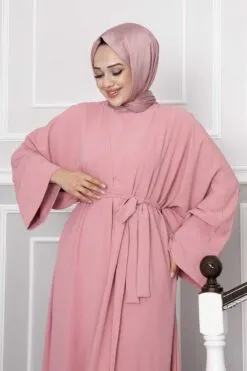 Leyli Modest Abaya Set Pink wholesale abaya view 2 - Hicabistan Turkey factory