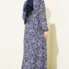 Lilyum Patterned Belted Dress Navy Blue all'ingrosso dress view 3 - Hicabistan fabbrica Turchia