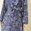 Lilyum Patterned Belted Dress Navy Blue all'ingrosso dress view 4 - Hicabistan fabbrica Turchia