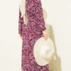 Lilyum Patterned Belted Dress Plum all'ingrosso dress view 2 - Hicabistan fabbrica Turchia