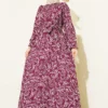 Lilyum Patterned Belted Dress Plum all'ingrosso dress view 3 - Hicabistan fabbrica Turchia