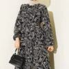 Lilyum Patterned Belted Dress Black بالجملة dress view 2 - Hicabistan مصنع تركيا
