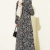 Lilyum Patterned Belted Dress Black بالجملة dress view 3 - Hicabistan مصنع تركيا