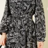 Lilyum Patterned Belted Dress Black بالجملة dress view 4 - Hicabistan مصنع تركيا