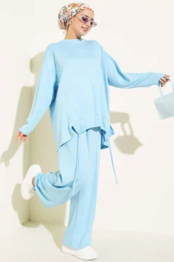 Basic Two-Piece Set with Gathered Detail Baby Blue