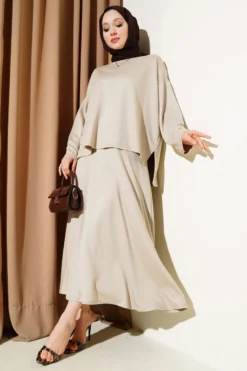 Loyşa Basic Tunic Skirt Set Beige