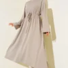 Loyşa Waist Tunnel Detail Dress Beige
