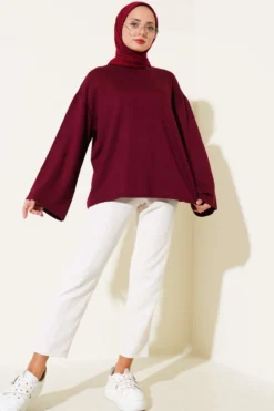 Alternative view of Low Shoulder Basic Tunic Burgundy