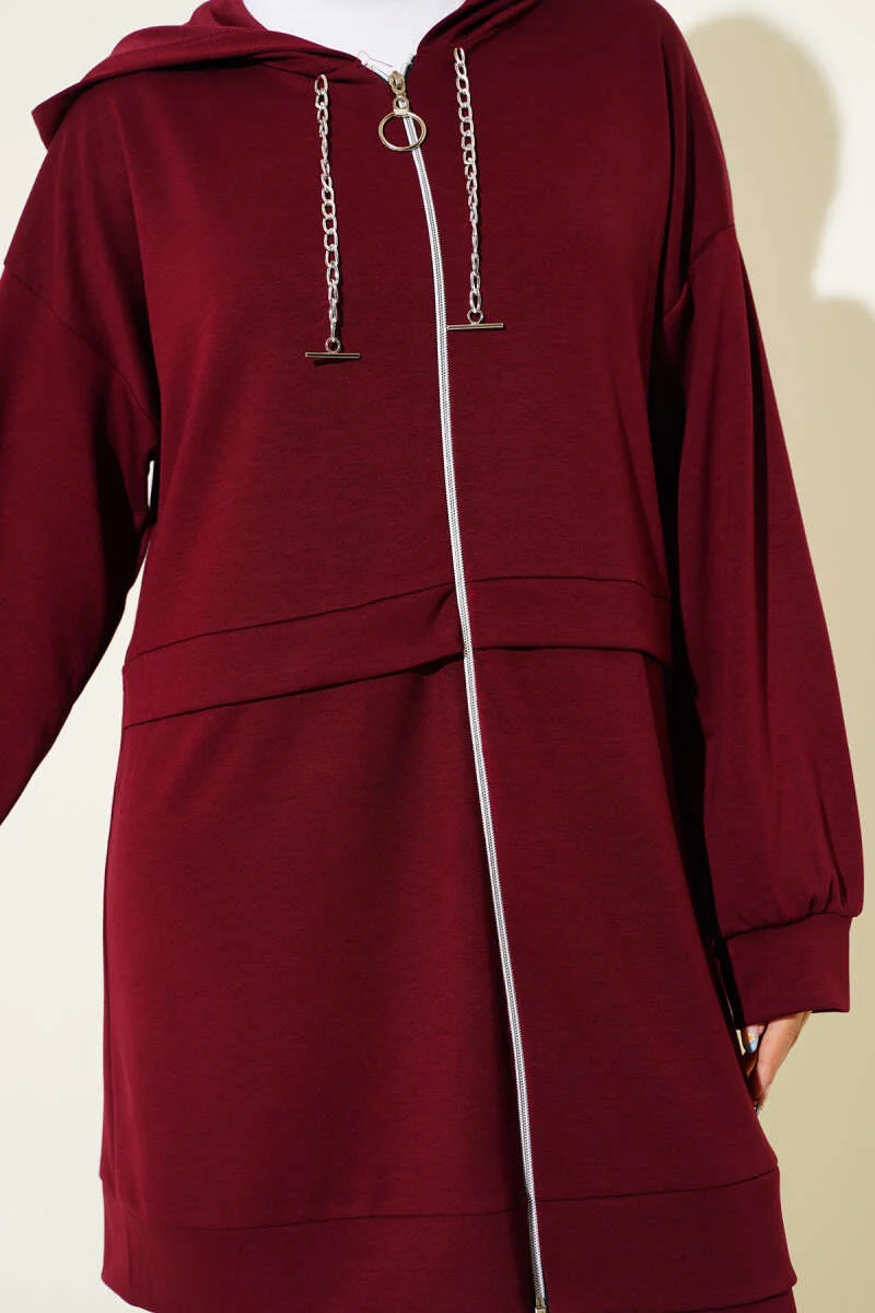 Loyşa Zip-Up Hooded Two-Piece Set Burgundy - immagine 4