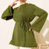 Wide Sleeve Tie Belt Tunic Khaki wholesale tunic - Hicabistan Turkey factory