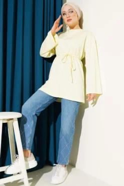 Vista alternativa de Wide Sleeve Tie Belt Tunic Yellow