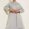 Long Tunic with Belt Grey groothandel tunic - Hicabistan Turkije fabriek
