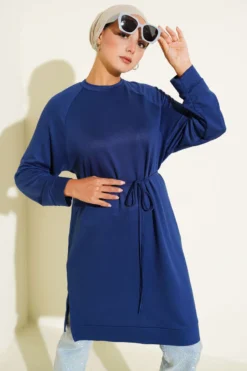 Long Tunic with Belt Navy Blue