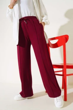 Wide Leg Trousers Burgundy