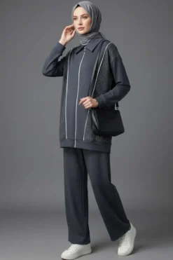 Loyşa Stone Embellished Zippered Two-Piece Set