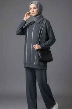 Alternative view of Loyşa Stone Embellished Zippered Two-Piece Set