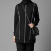 Loyşa Stone Embellished Zippered Two-Piece Set Black