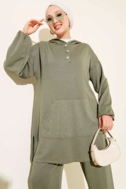 Alternative view of Stone-Embellished Kangaroo Pocket Two-Piece Set