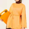Side-Slit Belted Tunic Orange