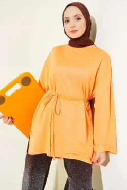 Side-Slit Belted Tunic Orange