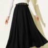 Loyşa Waist Elastic Belt Skirt Black