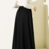 Loyşa Waist Elastic Belt Skirt Black all'ingrosso skirt view 3 - Hicabistan fabbrica Turchia