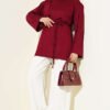 Wide Sleeve Tie Belt Tunic Burgundy al por mayor tunic view 2 - Hicabistan fábrica Turquía