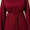 Wide Sleeve Tie Belt Tunic Burgundy al por mayor tunic view 4 - Hicabistan fábrica Turquía