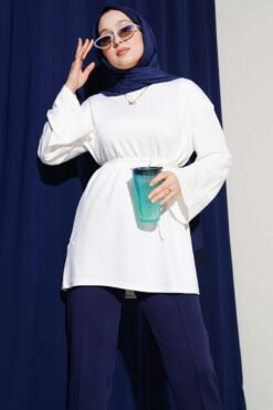 Wide Sleeve Tie Belt Tunic Ecru