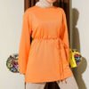 Wide Sleeve Tie Belt Tunic Orange