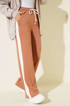 Side Stripe Waist Elastic Pants Camel