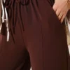Belted Tie Pants Brown wholesale pants view 4 - Hicabistan Turkey factory