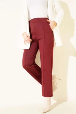 Scuba Trousers with Side Slits Burgundy