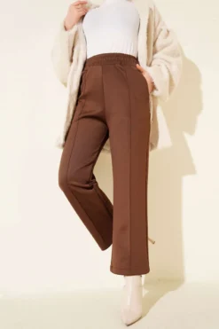 Scuba Trousers with Side Slits Brown