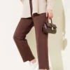 High-Waisted Slim Fit Scuba Pants Brown