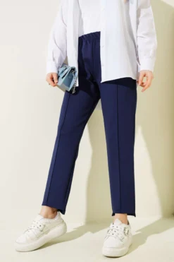 Alternative view of High-Waisted Slim Fit Scuba Pants Navy Blue