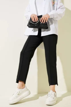 High-Waisted Slim Fit Scuba Pants Black