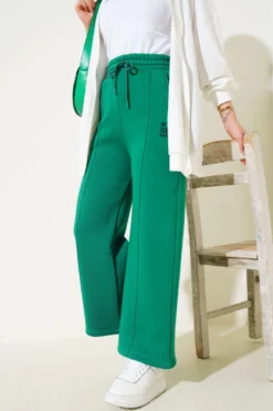 Three Thread Wide Leg Trousers Green