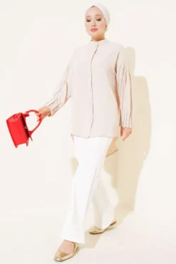 Alternative Ansicht von Cuffed Gathered Tunic Beige