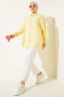 Alternative view of Cuffed Buttoned Crinkle Shirt Yellow