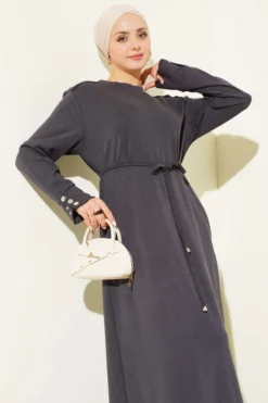 Laced Dress with Metal Button Embellishments wholesale dress view 2 - Hicabistan Turkey factory