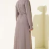 Laced Dress with Metal Button Embellishments Mink wholesale dress view 3 - Hicabistan Turkey factory