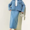 Denim Jacket with Skirt Set Blue